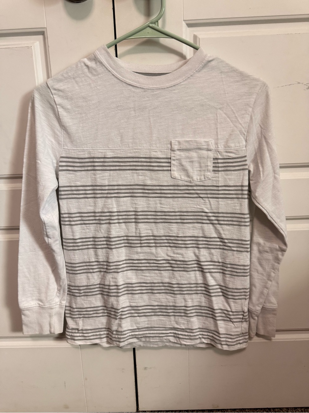 Cherokee White Long-Sleeve Striped Pocket Tee